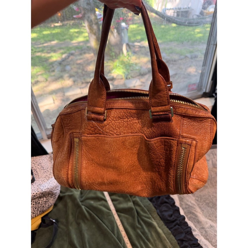 Botkier Satchel Bag Tan Pebbled Leather Gold Hardware Pink Lining Handbag - Picture 2 of 8